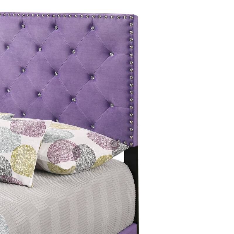Velvet Upholstered Tufted Twin Panel Bed - 77" - Purple