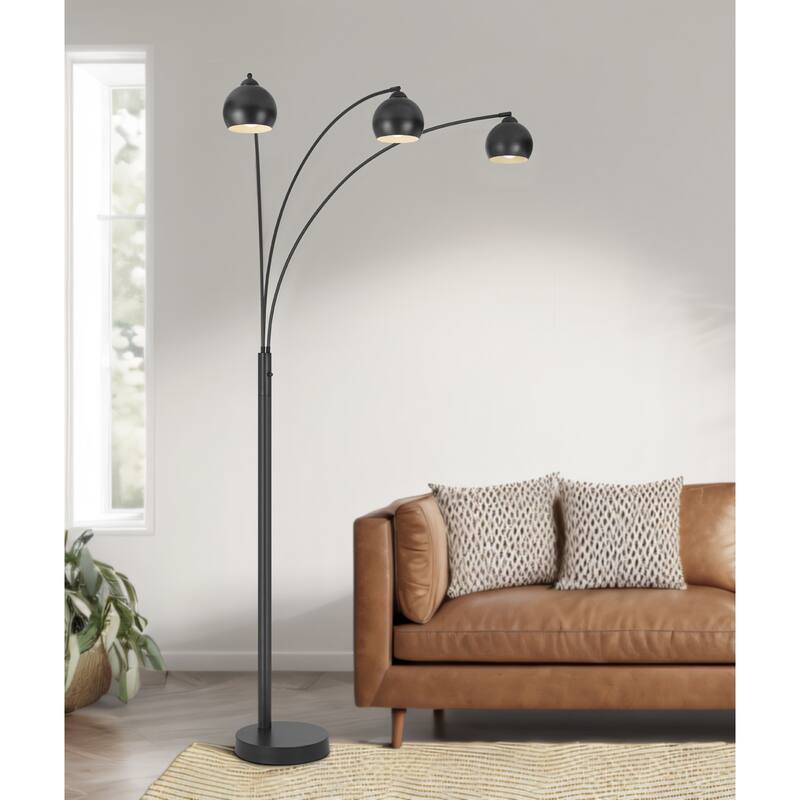 60W x 3, 3 way Richford arc floor lamp with metal shades and heavy weight based - One Size