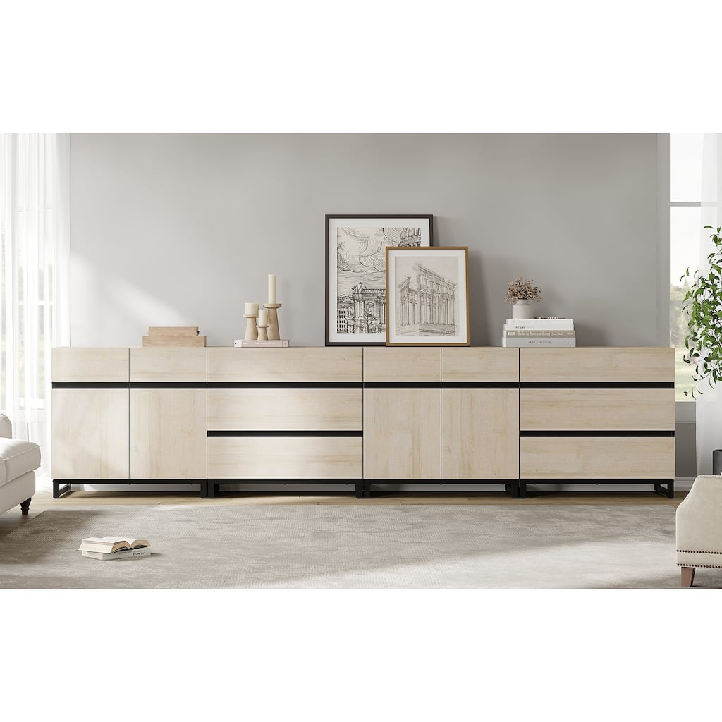 Modern Wooden Dresser for Bedroom and Storage, 6 Drawers with Adjustable Shelves, Metal Base Chest of Drawers