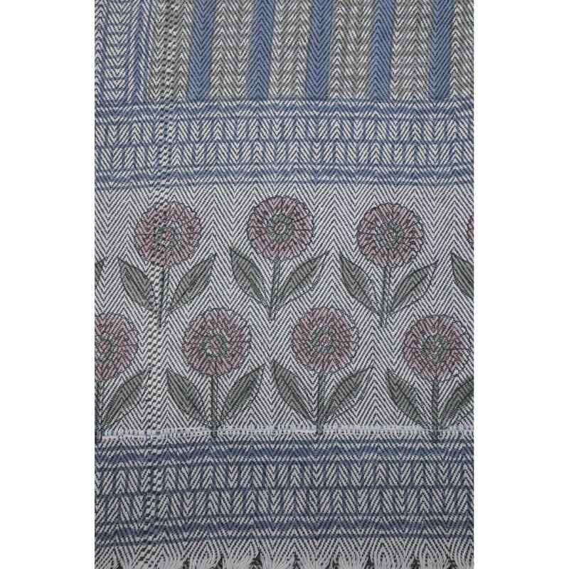 Fabdivine Choco Chips Handwoven 100% Cotton Throw Blanket - Floral Block Print Decorative Sofa & Bed Throw with Fringe, 90"x54"