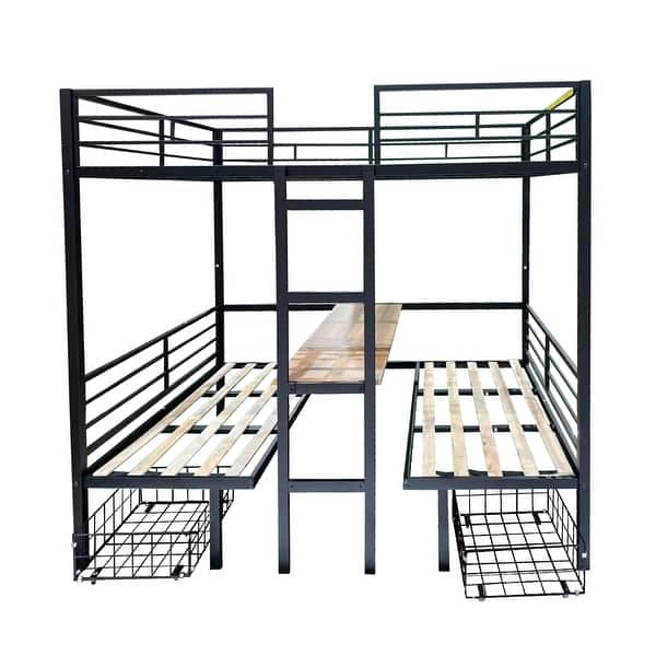 slide 2 of 5, Full Size Loft Bed with Table Set Transformable to Full over Full Bunk Black