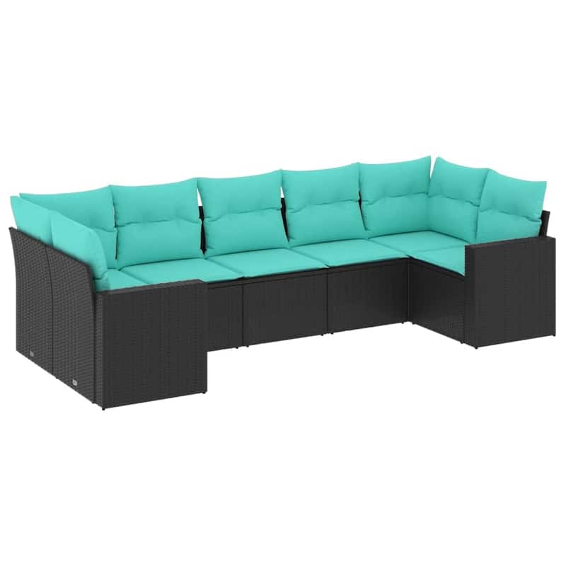 vidaXL 7 Piece Patio Sofa Set with Cushions Black Poly Rattan - 24.4" x 24.4" x 27.2"