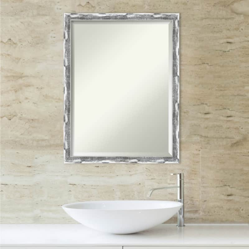 Beveled Bathroom Wall Mirror - Scratched Wave Chrome Frame - Scratched Wave Chrome