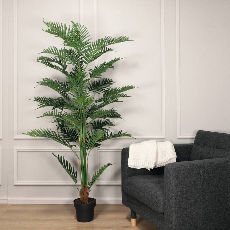 75" Artificial Areca Palm Tree with Black Plastic Vase