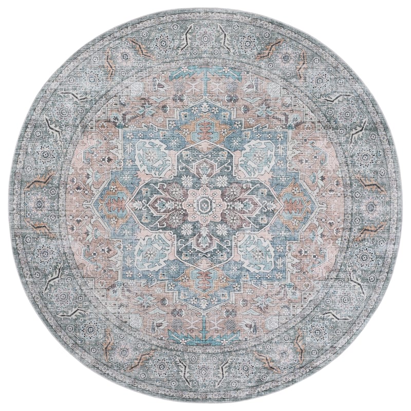 SAFAVIEH Arizona Marja Machine Washable & Slip Resistant Rug - 6' Round - Copper/Green