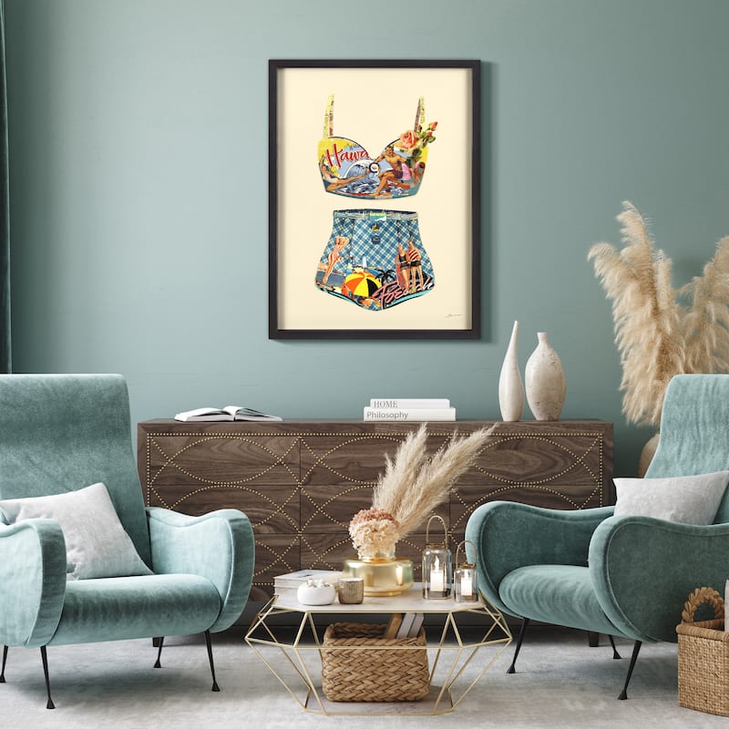"Hawaii Beach" Dimensional Collage Framed Graphic Art Under Glass Wall Art