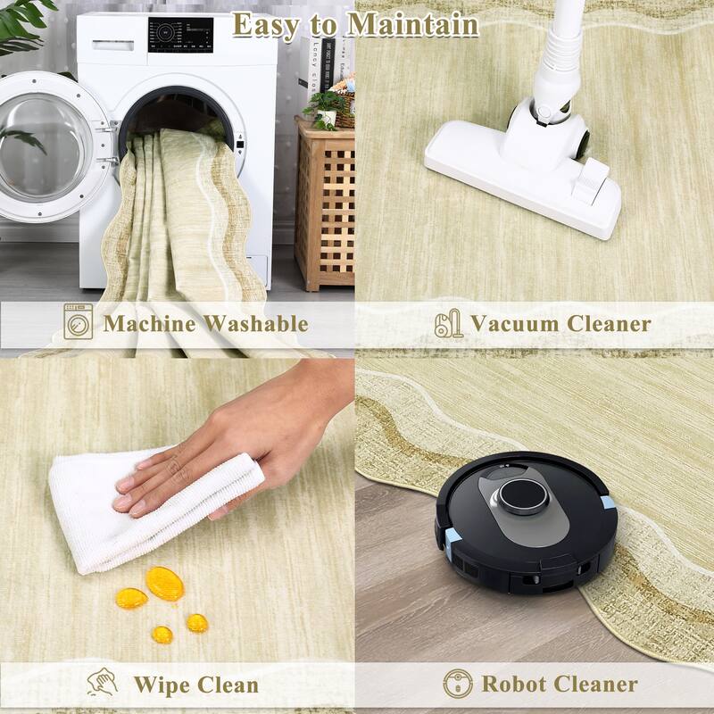 Washable Rugs for Living Room Scalloped Rug Modern Non Slip Non Shedding Carpet for Bedroom