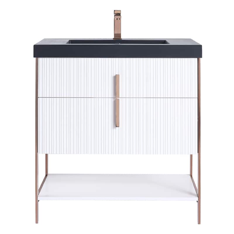 Fine Fixtures Serenity Modern Bathroom Vanity with Black Gel Acrylic Top