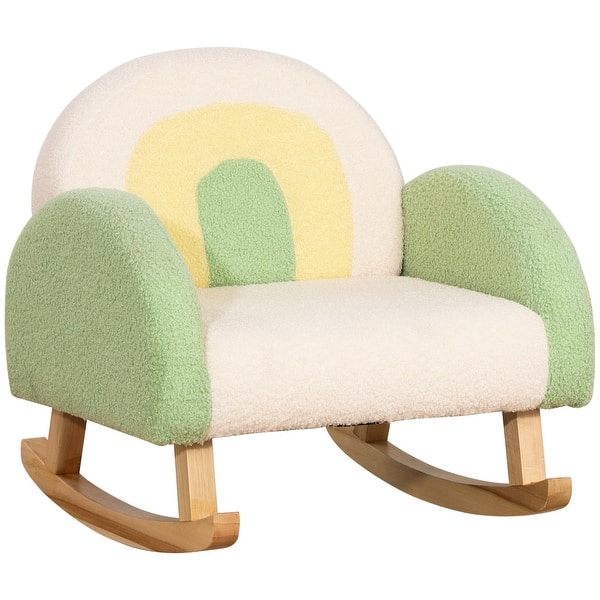 slide 2 of 11, Kids Sofa, Rocking Toddler Sofa Chair with Solid Wooden Frame, Faux Lamb Fleece Fabric, Kids Arm Chair for Ages 18-36 months Green