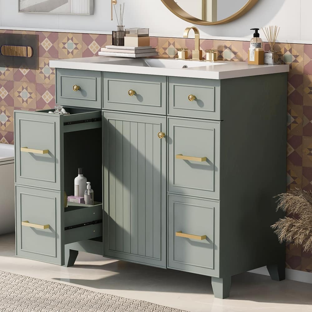 Bathroom Vanity Cabinet with Sink Top, Soft Closing Door and 3 Drawer