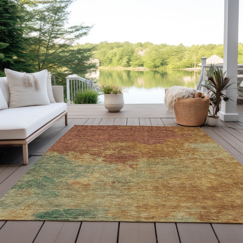 Machine Washable Indoor/ Outdoor Abstract Modern Chantille Rug