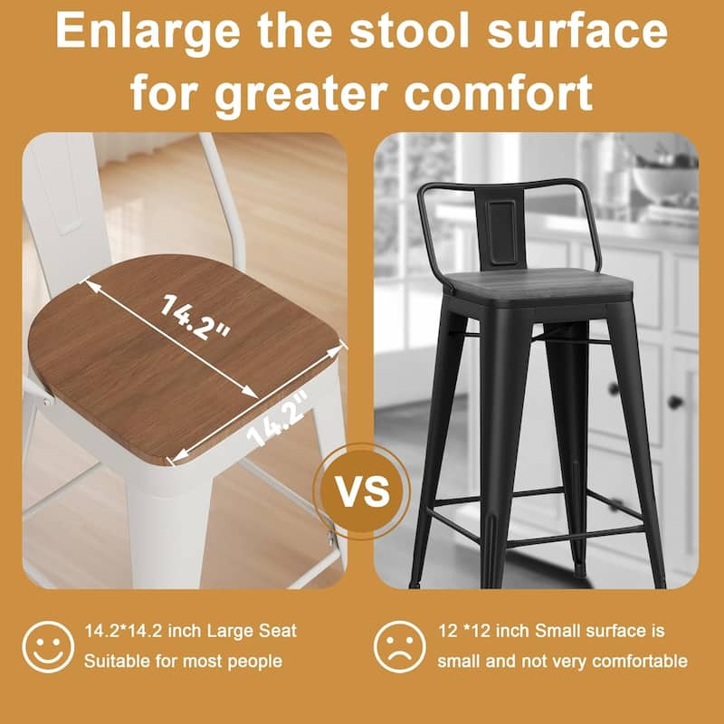 Counter Stools with Metal Frame Counter Height Bar stools with High Back 24" Kitchen Bar Furniture Stools with Wooden Seat