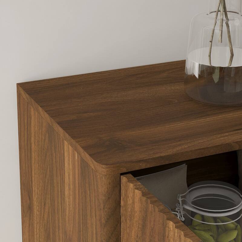 Wood 55.1" Fluted Buffet Cabinet, Credenza with Adjustable Shelves for Stylish Storage and Organization