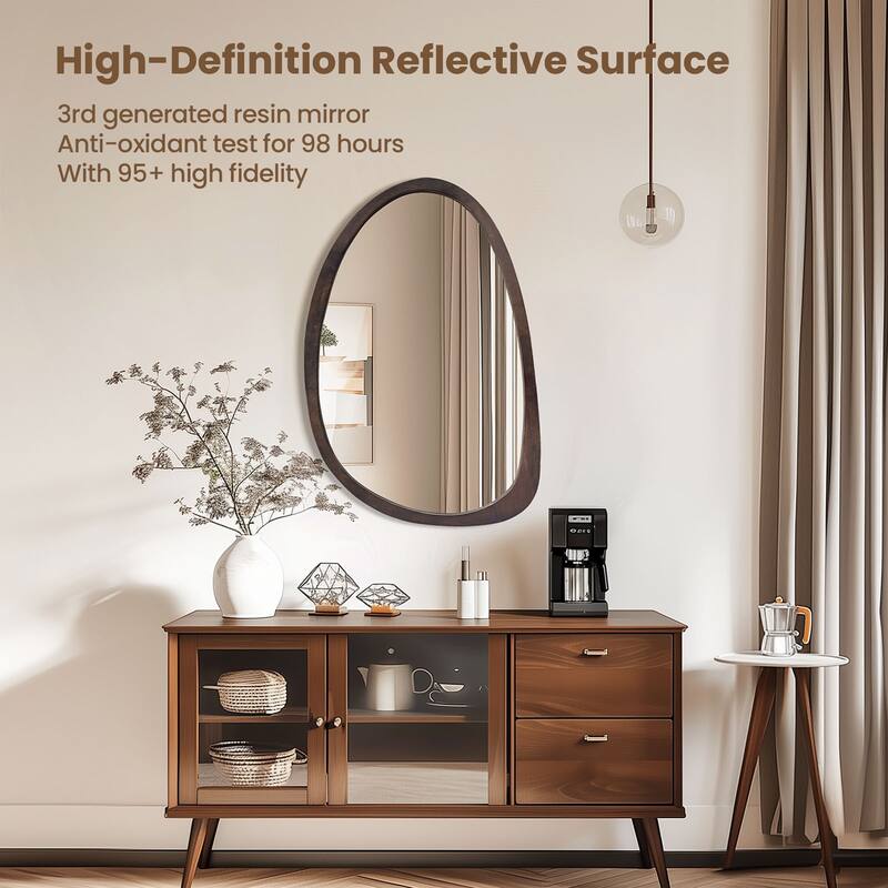 Retro Black Wooden Framed Wall Mirror Abstract Assymetrical Decor