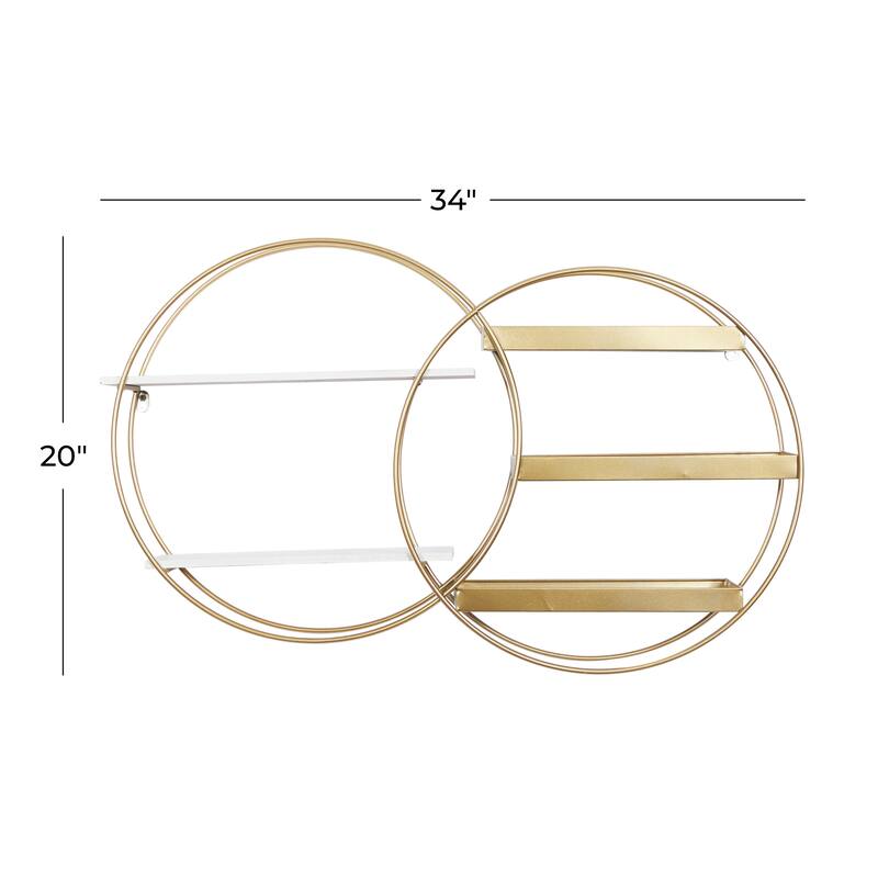 Metal Overlapping Circle 5 Level Geometric Wall Shelf with Wood Accents - Gold or Black