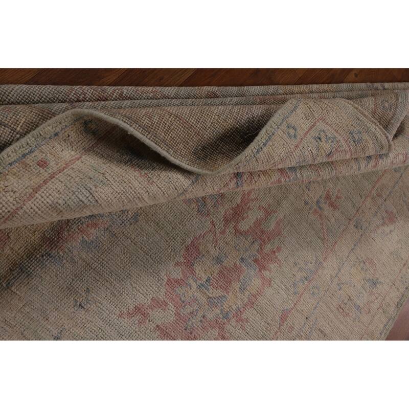 Light Green Oushak Vegetable Dye Turkish Area Rug Handmade Wool Carpet - 5'2"x 7'3"