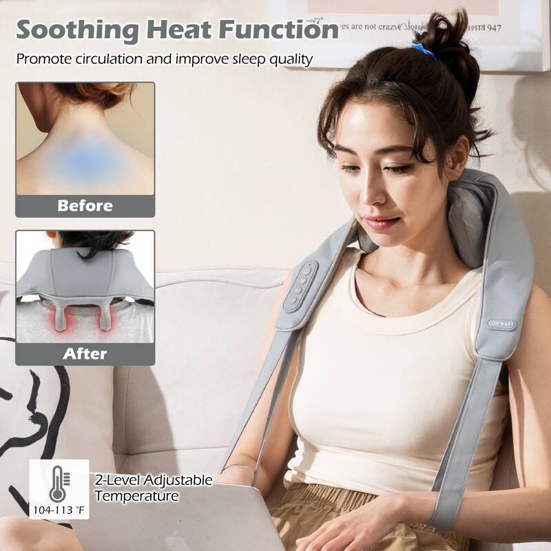 Electric Shiatsu Neck and Shoulder Massager with Adjustable Straps and Soothing Heat Function - 7" x 20" x 6.5"