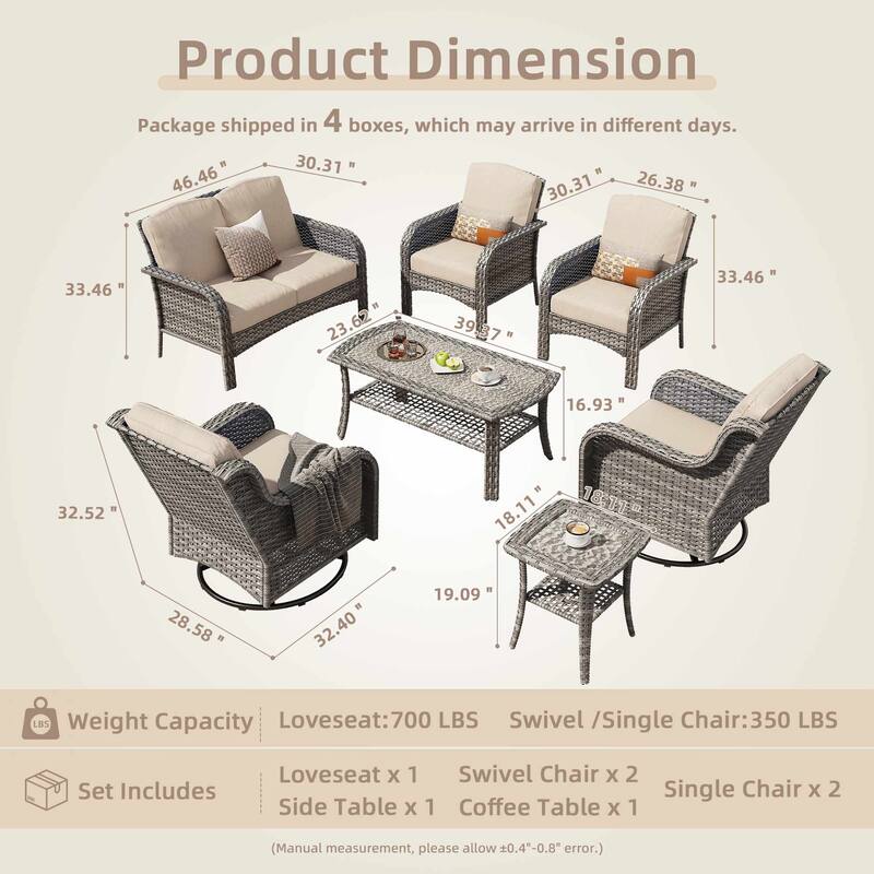 OVIOS 7 Pieces Outdoor Patio Swivel Chair Loveseat Conversation Set