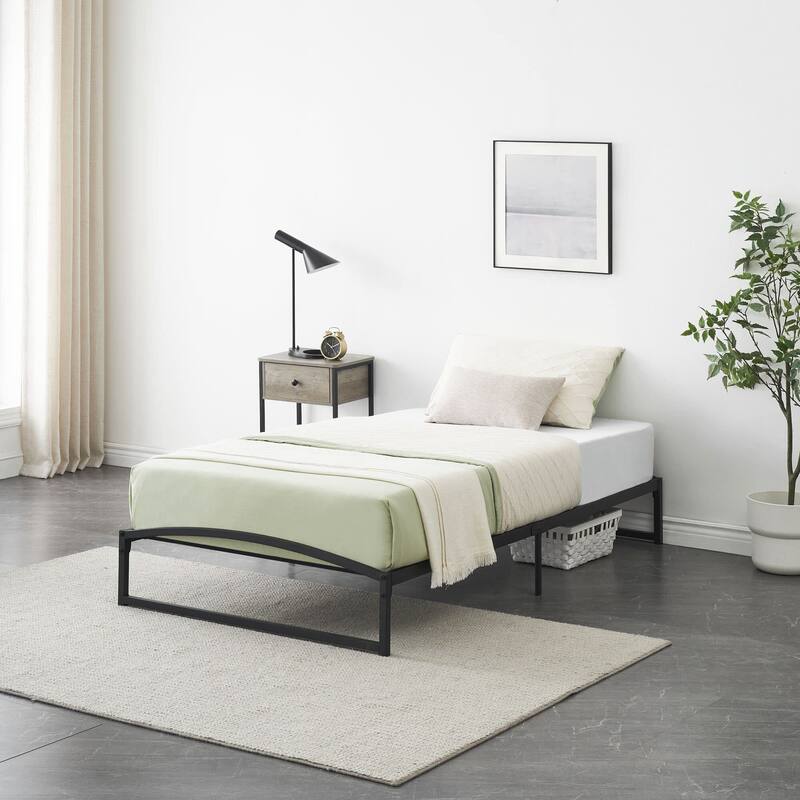 Low Bed Frame，Metal Platform Bed Frame with Arch Design - Black 10 Twin - Twin