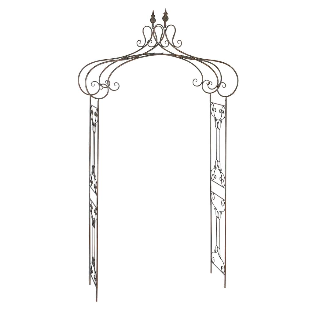 Metal Fleur De Lis Indoor Outdoor Scrollwork Arched Garden Arbor - Black - Roche River Décor.