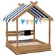 preview thumbnail 1 of 3, Wooden Sandbox with Canopy House Design for 3-7 Years Old, Brown Brown