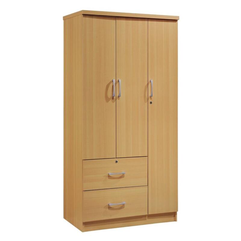 Hodedah Import 3 Door Armoire with Clothing Rod, Shelves, and 2 Drawers, Black - 187