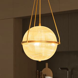 3-Light 13.78" Black/Gold Mid-Century Modern Grid Glass Globe Bubble Pendant Light Kitchen Island Lighting