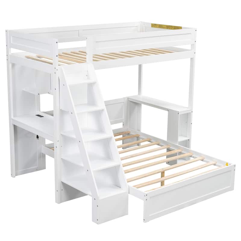 Twin XL Over Full Bunk Bed with Integrated Desk, USB Charging Station & Storage Staircase by Harper&Bright Designs