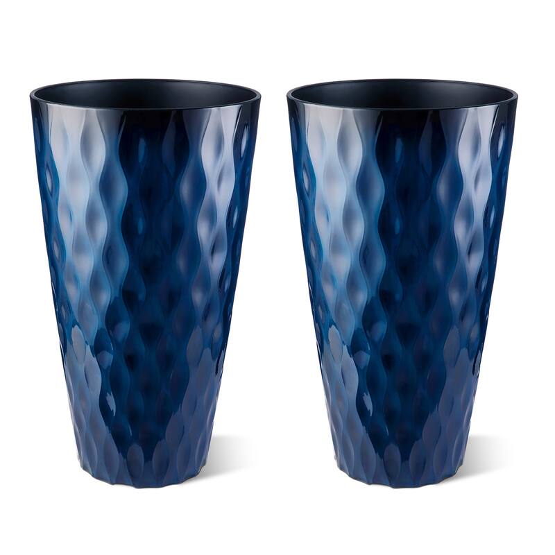Glitzhome 23.75"H Set of 2 Oversized Wavy Texture Cobalt Blue/Turquoise/Red Tall Plastic Planter