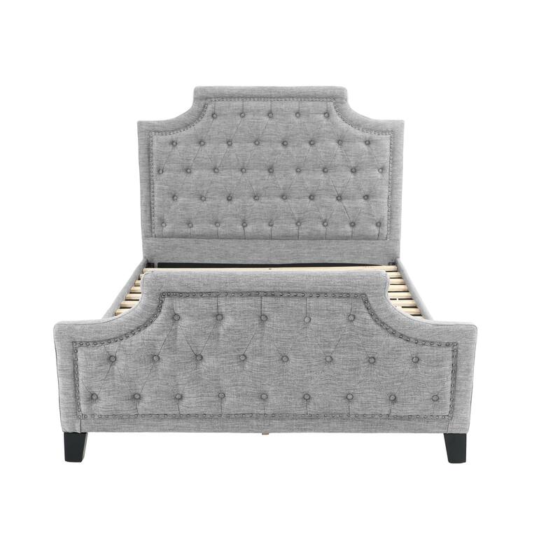 Full Size Gray Polyfiber Fabric Bed with Wood Frame