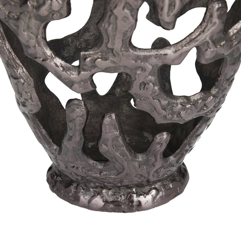 Aluminum Metal Decorative Vase with Cut Out Designs - Silver, Gold, Black - Roche River Decor