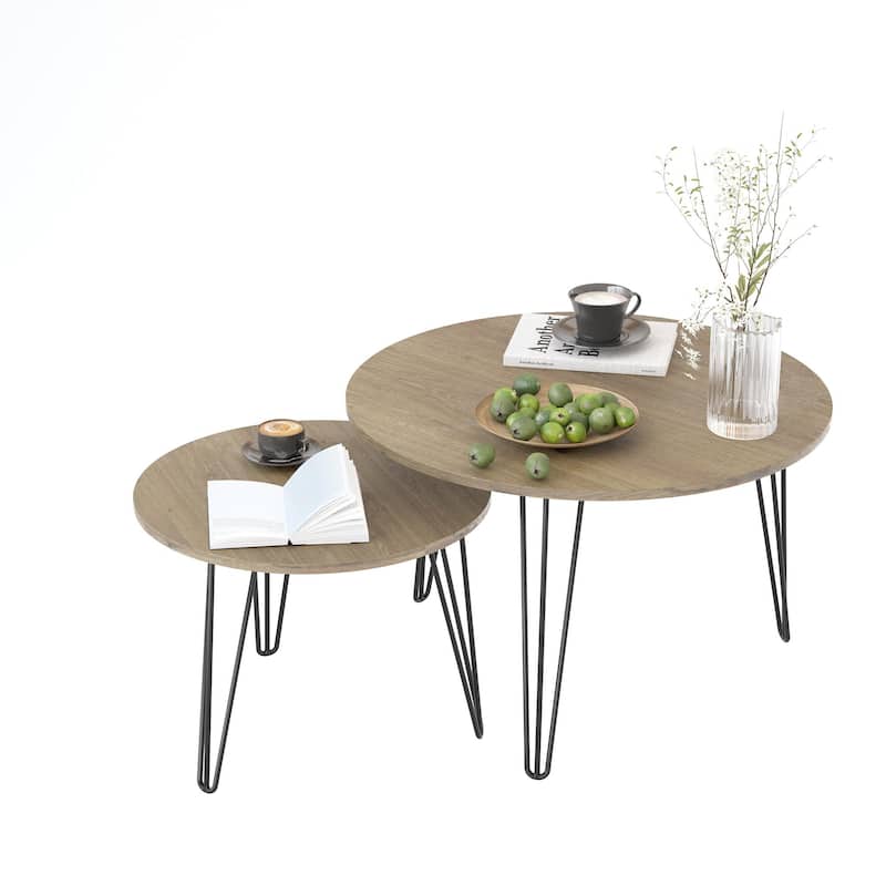 Wood End Table Coffee Table Dining Table Set of 2 with Iron Legs Sofa Table Display Table Office Table for Bedroom