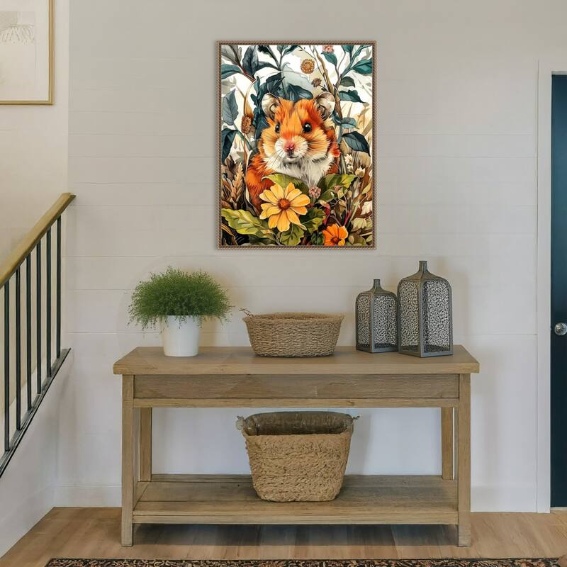 Hamster in Flowers by Justyna Jaszke Framed Canvas Wall Art