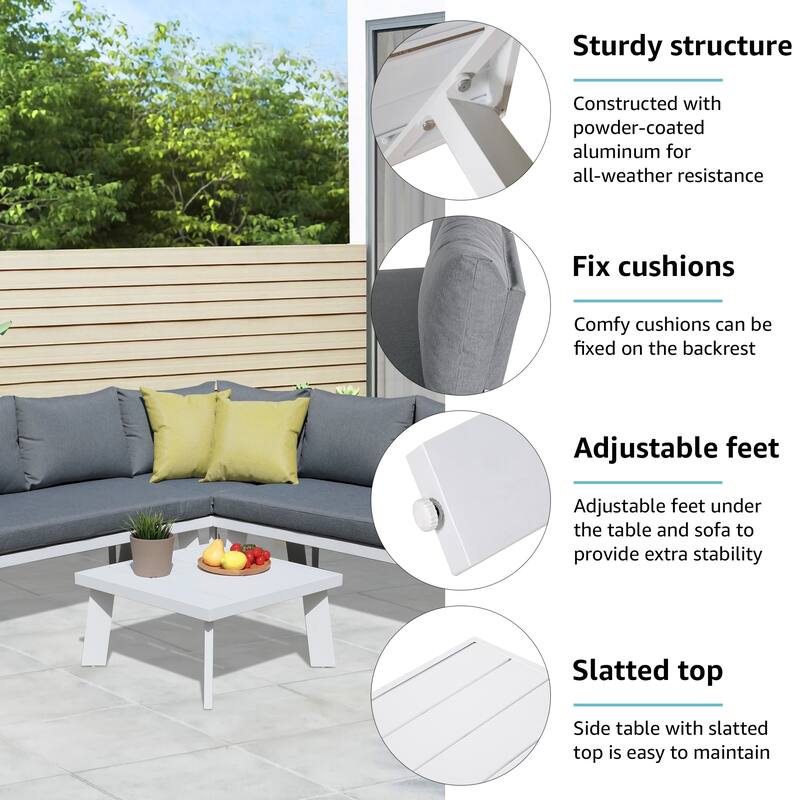 Outdoor Aluminum V-Shaped Sectional Seating Set with Side Table