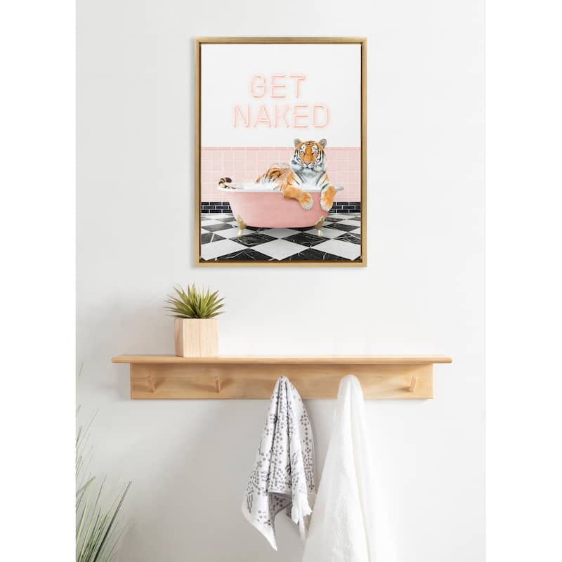 Kate and Laurel Sylvie Tiger Get Naked Bath Canvas by Amy Peterson