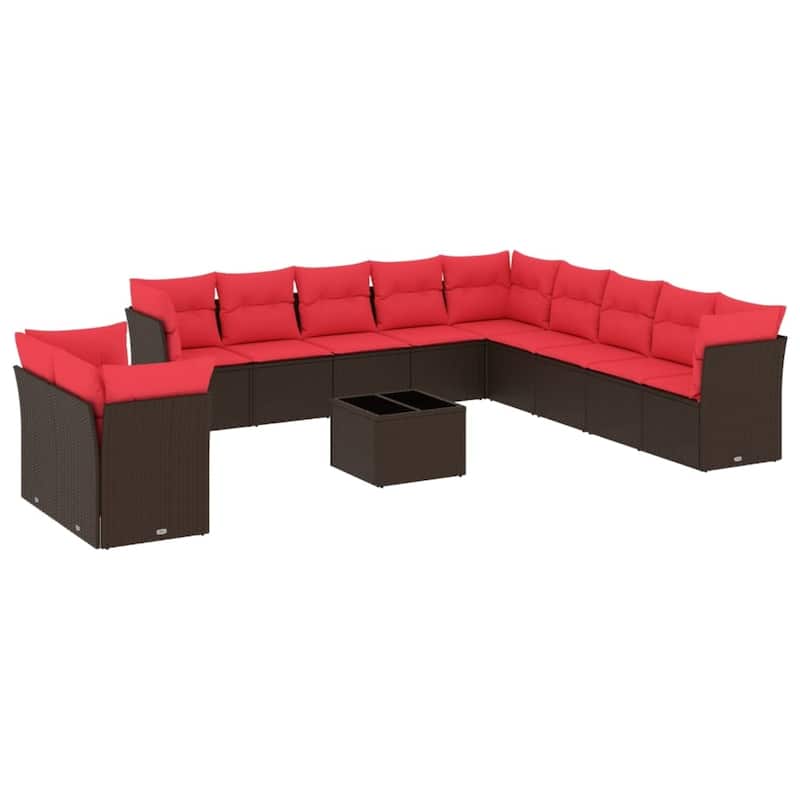vidaXL 11/12 Piece Patio Sofa Set with Cushions Black/Brown/Gray Poly Rattan - 21.7 x 24.4 x 27.2