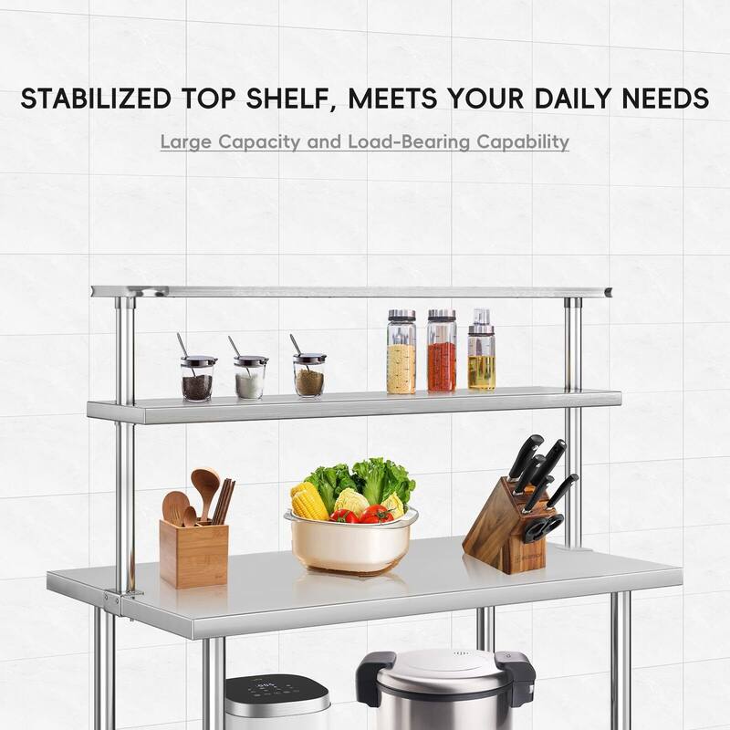Stainless Steel Table with Overshelf, NSF Heavy Duty Prep Table