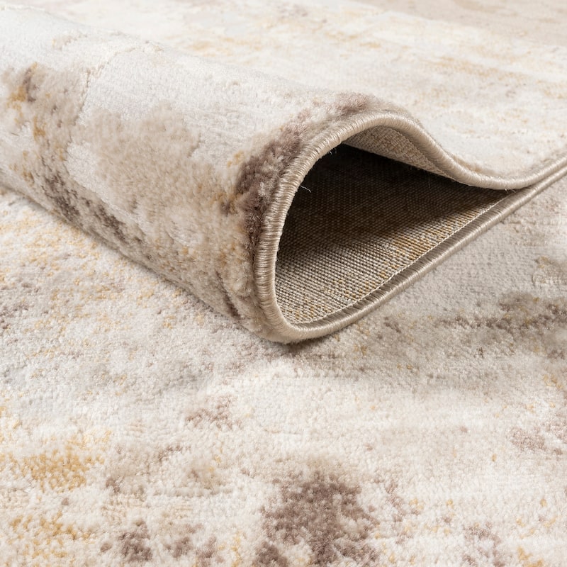 Gertmenian Quattro Alder Beige Polypropylene Modern Abstract Area Rug