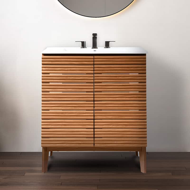 Javer Thin Linear Slat Modern Farmhouse 2-Shelf Bath Vanity Cabinet Only (Sink Basin not Included), by JONATHAN Y