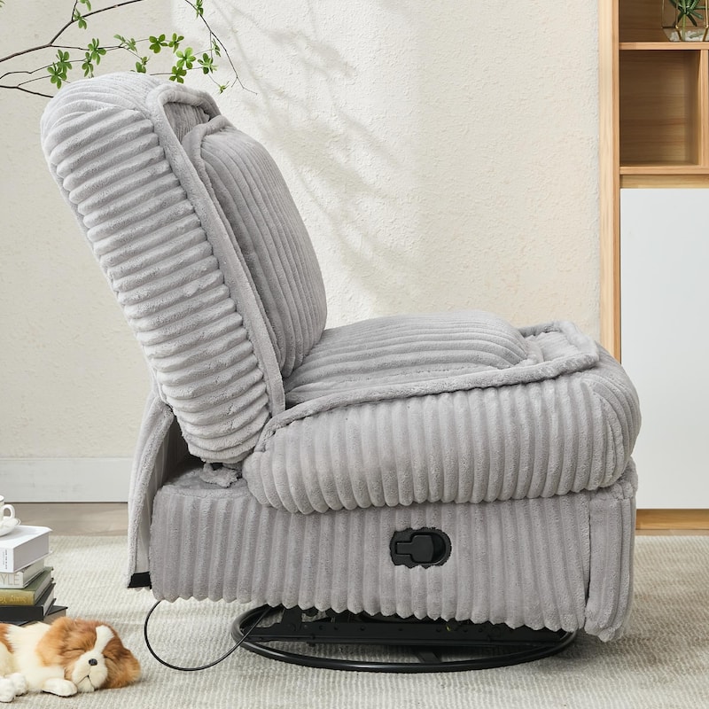 Recliner Chair with Pull Footrest, Swivel Rocking Single Sofa Chair, Upholstery Lounge Chair with Adjustable Backrest