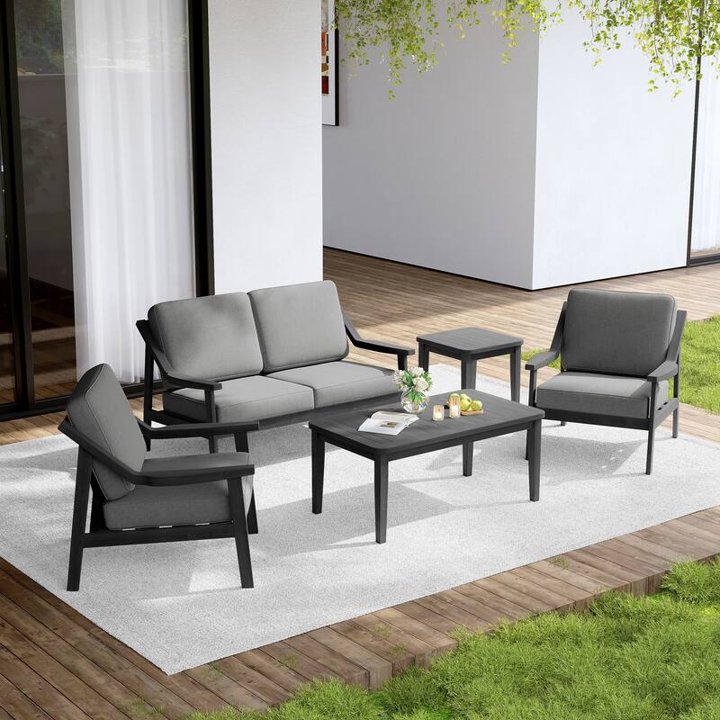 Outdoor Conversation Set Patio Cushioned Chair, Loveseat with Tables