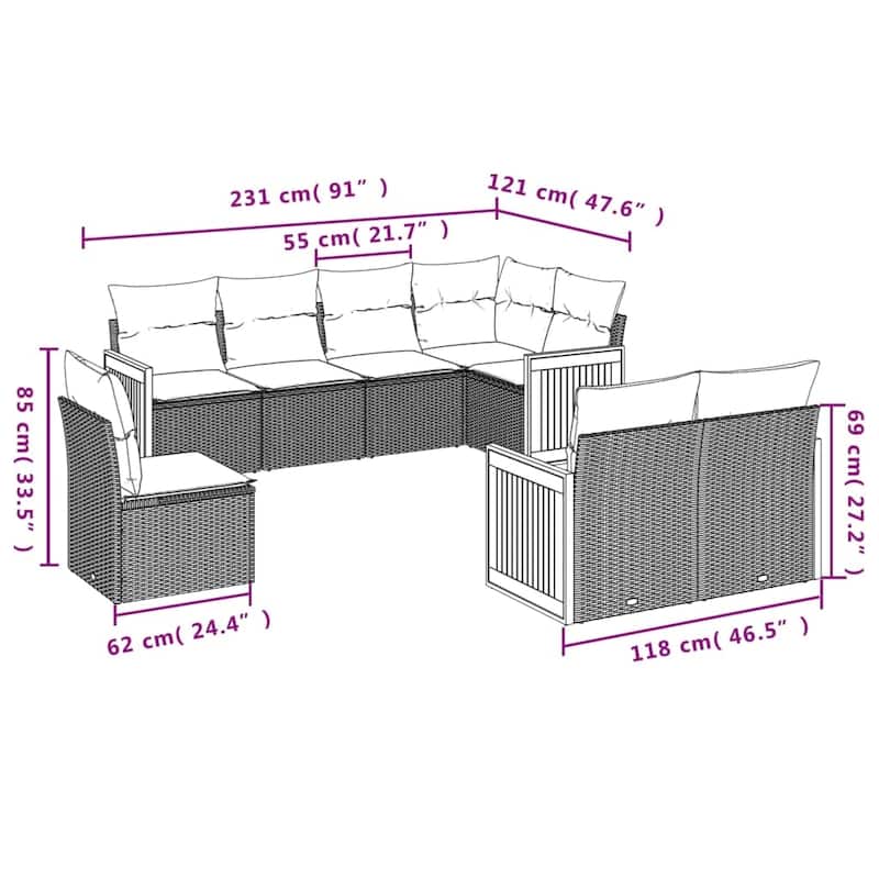 vidaXL 8 Piece Patio Sofa Set with Cushions Black Poly Rattan