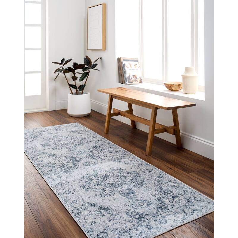 Livabliss Lillian Transitional Medallion Machine Washable Area Rug - Blue/Grey - 7' 10" x 10' 2"