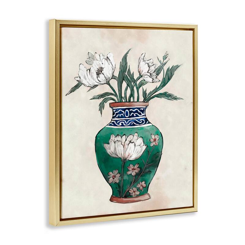 Stupell Floral Oriental Vase Framed Floater Canvas Wall Art Design by Ziwei Li