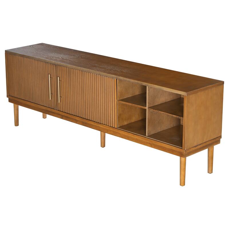 74.9" TV Stand with Vertical Striped Sliding Doors for Stylish Storage
