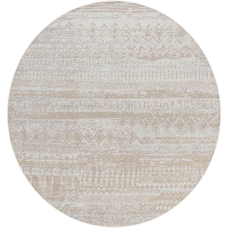 Livabliss Lavadora Vintage Washable Area Rug - 6'7" x 6'7" Round - Beige