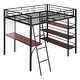 preview thumbnail 22 of 34, Stylish Metal Loft Bed Frame with 3 Layers of Shelves, Desk, Whiteboard, Ladder and Guardrails, Large Space Underneath