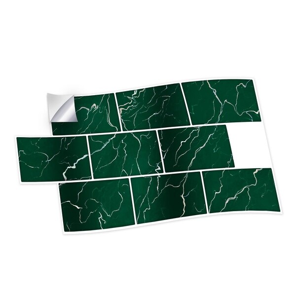 Walplus Green Marble Metro Flat Peel and Stick Backsplash Tile Stickers