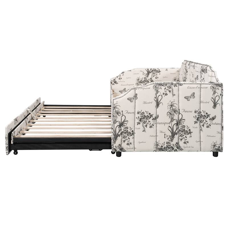 Twin Size Upholstered Daybed with Pop-Up Trundle & USB Charging Ports