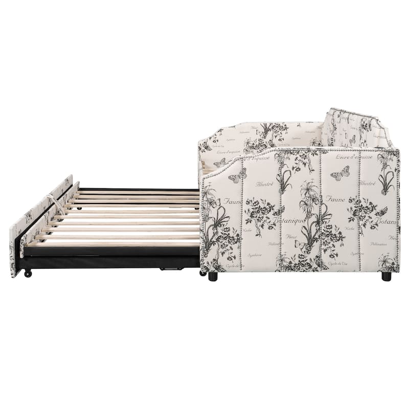 Twin Upholstered Daybed with Pop-Up Trundle, USB Charging Ports, Convertible Sofa Bed